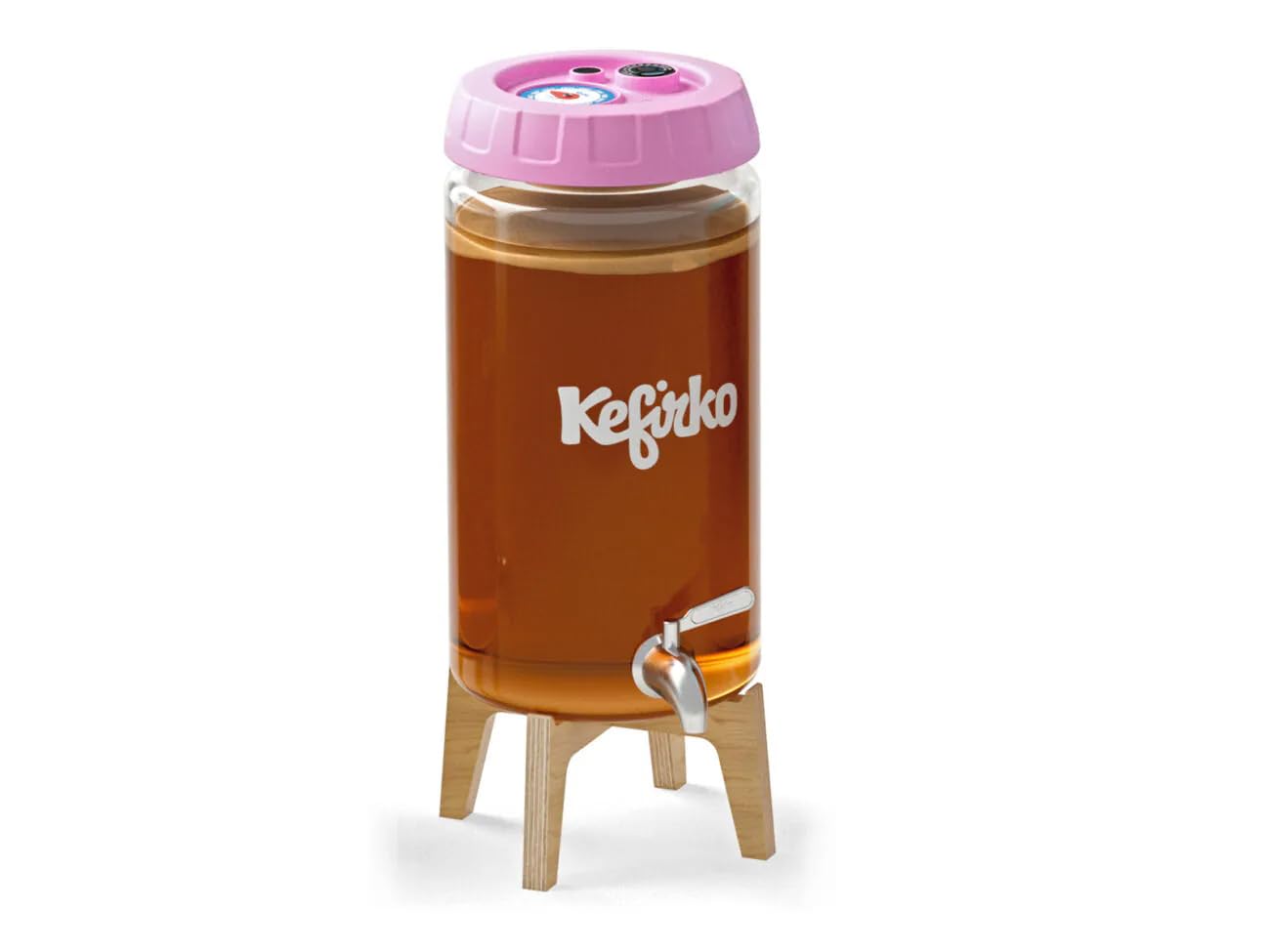 Kefirko Kombucha Kit de fermentation | Bocal en verre, couvercle, filtres, horloge de fermentation et livre de recettes, 4 litres (rose)