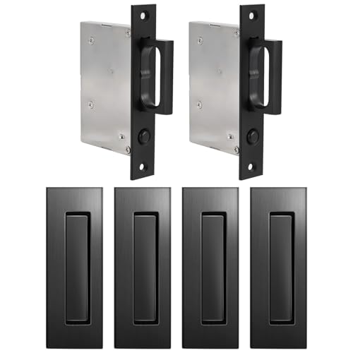 Manilla para puerta corredera de bolsillo negro, montaje lateral invisible, aleación de zinc, incluye 2 tiradores de bolsillo y 4 manillas laterales, fácil instalación