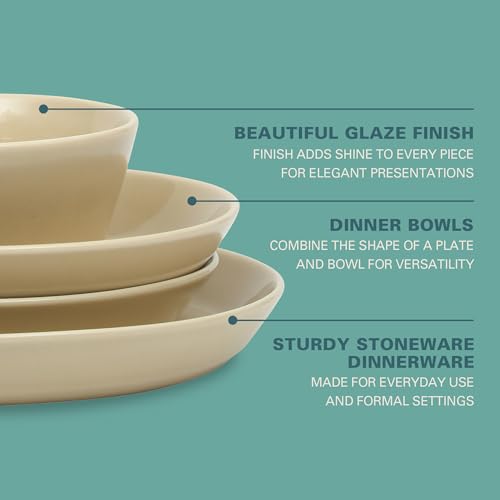 Image of Gibson Home Summer Shades 16 Piece Plates and Bowls Dishes Service for 4 Porcelain Dinnerware Set - Taupe