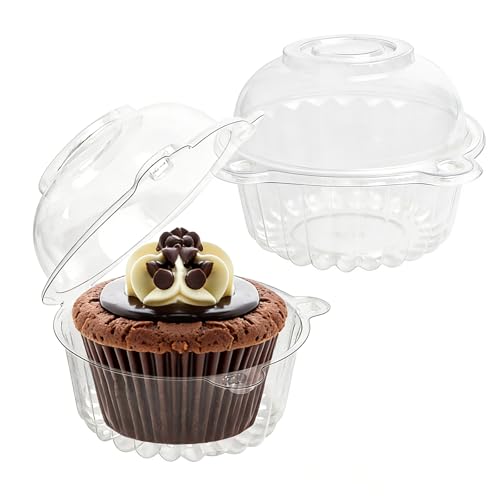Slomg 100 Pack Plastic Cupcake Containers with Dome Lids, Disposable Individual Clear Cupcake Boxes Holders Carrier, Single to Go Cake Packaging Muffin Containers for Dessert Donut Salad Wedding Party
