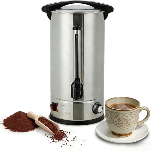 14 L/100 Cups Coffee Urn Commerical Coffee Maker Hot Water Urn Large Percolator Pot Dispenser With Double-Wall Stainless Steel Quick Brew Stays Hot for Tea & Beverage at Events & Catering(Silver)