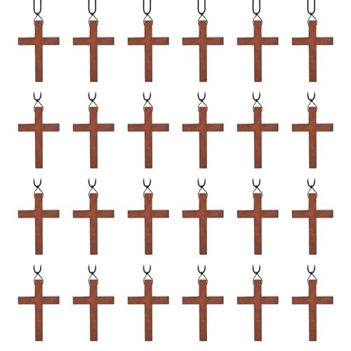 Wood Cross Necklace Bulk for Easter Bible Verse Party Favor, Wooden Crosses Pendants Necklaces for Christian Gifts,Wooden Crucifix Pendant Necklace for Women and Men