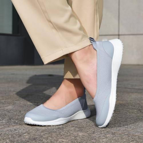 Image of HONHOLD Women's Knit Slip On Walking Shoes - Comfort Ballet Flats with Rubber Sole & Arch Support