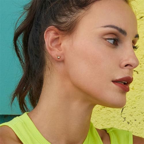 18g Gold Mini Heart Sterling Silver Hypoallergenic Pierced Earrings for Women Girls Minimalist Love Hearted Bead Stud Tiny Small Cartilage 3mm Ball Screw Back Tragus Cute Birthday Christmas Valentines Jewelry Gifts3