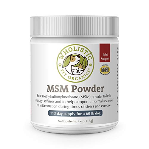 Wholistic Pet Organics Dog MSM: Organic MSM Dog Supplement - MSM for Dogs Joint Health, Natural Hip and Joint Pain Relief, Mobility Support, Digestion and Inflammation - Pure MSM Powder - 4 Oz