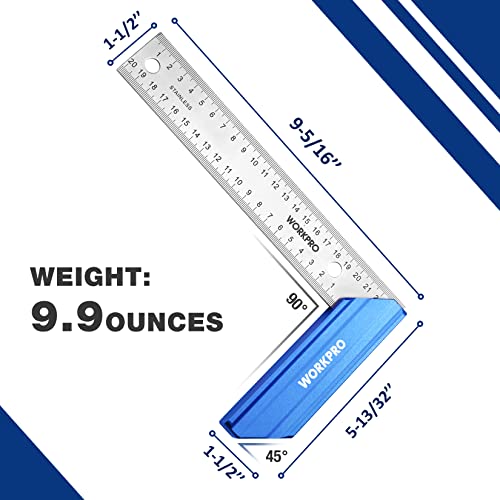 Workpro W064031 8 Inch Try Square With Aluminum Handle - Woodworking Square Precision For Professional Carpentry Use & Premium Stainless Steel Ruler thumb #2