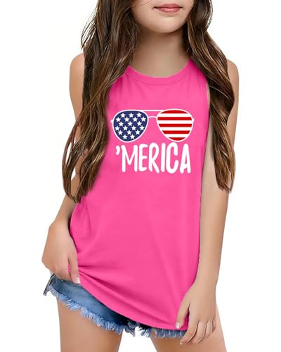 Image of CAZYCHILD Girls American Flag Tank Tops Boys 4th of July Shirts USA Summer Sleeveless Tee Independence Day Outfit 5-14y