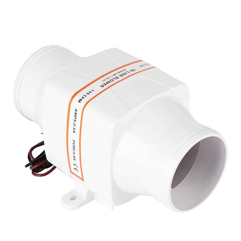 Ventilatore d'aria 12V/24V DC, ventilatore d'aria di sentina marina in linea 3 pollici Ventilatore muto forte di ventilazione, per yacht bianco(24V)