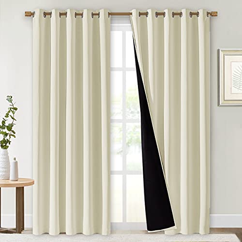 Image of NICETOWN Living Room Completely Shaded Draperies, Privacy Protection & Noise Reducing Ring Top Drapes, Black Lined Insulated Window Treatment Curtain Panels (Beige, 2 Pieces, W70 x L84)