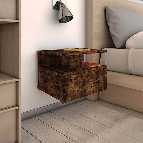 Compacta Mesita de Noche Flotante con Amplio Espacio de Almacenamiento, Ideal para Organizar Libros y Dispositivos Multimedia, Material Robusto de Madera Contrachapada