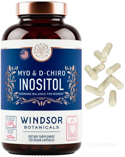 Inositol Pcos Supplements For Women - 40:1 Blend Myo-Inositol D-Chiro Inositol Maca Ashwagandha - Hormone Balance, Ovarian Support Conception Fertility Prenatal Vitamins - 120 Vegan Fertility Capsules #TOP7