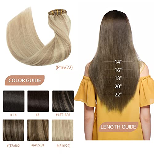 Image of S-noilite Hair Extensions Clip in Human Hair 20 Inch Light Blonde Highlighted Golden Blonde Double Weft Thick Silky Straight Seamless Remy Hair Clip ins for Women 7PCS 120g-#(P16 /22)