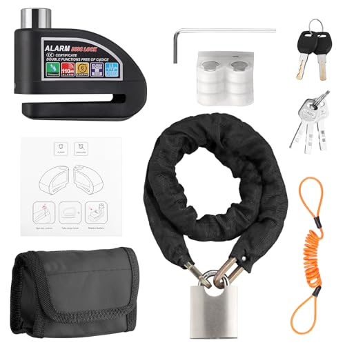 Justech Candado Moto Disco con 2 Modos de Alarma 110 DB+Candado de Cadena para Moto con Cable de Recordatorio y Bolsa de Transporte, Antirrobo Moto Impermeable de Alta Seguridad para Motos,Bicicletas - imagen 7