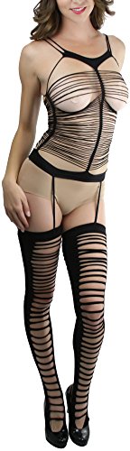 Image of ToBeInStyle Women's Bodystocking Bustier Garter Lingerie Suspender Thigh High Stockings