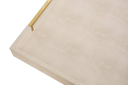 Sagala 20"x20" Extra Large Ottoman Tray with Gold Handles, Ivory Shagreen Leather Decorative Tray for Coffee Table Large Serving Tray for Dinner, Breakfast, Party, Bar (Ivory-Gold, Square 20") by Generic - Used condition - Image 7