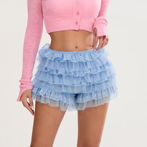 Image of NUFIWI Women Lolita Bloomers Ruffle Shorts Lace Cute Pumpkin Pants Sexy Boyshorts Layered Y2k Mini Shorts Pettipants