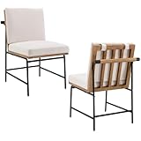 DAYALANE Modern Dining Chairs Set of 2, Upholstered Linen Fabric Kitchen Chairs with Metal Frame Mid CenturyComfy Accent Side Chair for Dining Room/Restaurant/Living Room/Office, Linen Cream