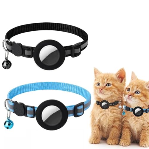 Collar de Gatos para Airtag, 2 Piezas collar reflectante para gatito con soporte para collar de gato Apple Airtag, Collar Antiahogo con Soporte Apple Air Tag Reflectante Ajustable