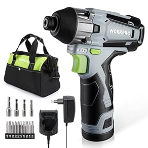WORKPRO Accu-slagschroevendraaier, 12 V slagschroevendraaier, 100 Nm, 2000 omw/min, 1/4 inch spanhouder, met 2,0 Ah accu en oplader, 14 accessoires en gereedschapstas, ledlicht, voor schroeven en