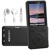 64GB MP3 Player with Bluetooth 5.2, Portable Music Player with 1.8 Inch Colour Screen, Built-in HD Speaker, FM Radio, Voice Recorder, E-Book, Earphones Included, TF Expansion 128GB (Black)