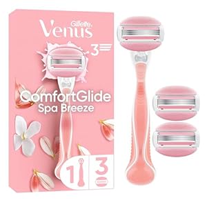 Gillette Venus ComfortGlide Women’s Razor Spa Breeze, 1 Refill Razor Cartridges, Reusable Metal Handle and Shower Holder