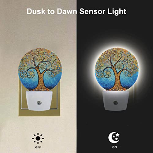 Image of EKOBLA Abstract Tree with Gold Leaves Night Light, Tree Oil Painting Night Lights Plug Into Wall with Dusk to Dawn Sensor for Bedroom, Bathroom, Living Room