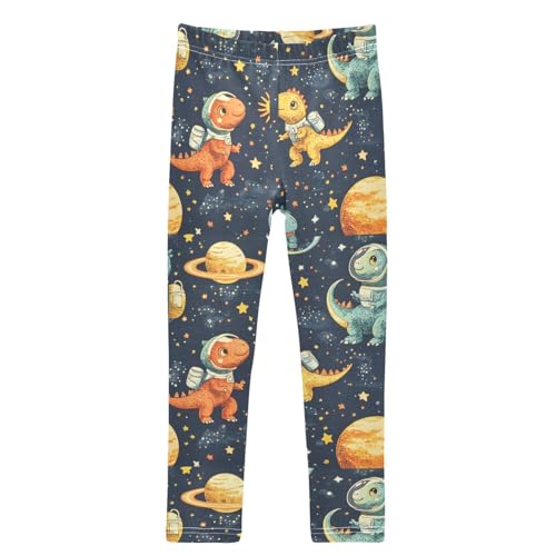 Boccsty Yellow Cute Dinosaurs Space Girls Leggings Kids Yoga Pants Dance Active Tights 4T