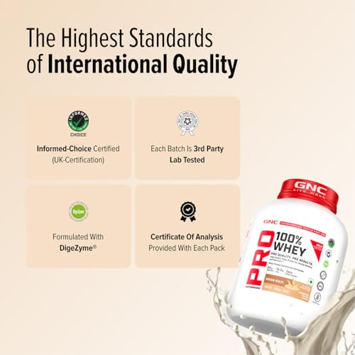 Image of GNC Pro Performance 100% Whey Protein | New Formulation | 24g Protein, 5.7g BCAAs, 12.3g EAAs | Added DigeZyme | Whey Isolate & Concentrate Blend, Low Carb (4.51g), No Added Sugar | Mawa Kulfi, 1.81Kg