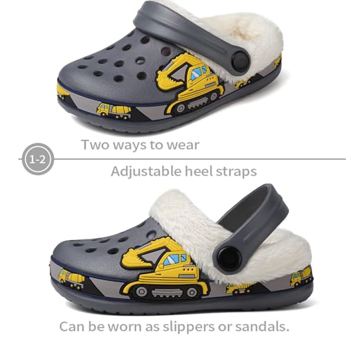 Image of Toddler Lined Clog Slippers Winter Garden Sandals Kids House Shoes Warm Slip On Sneakers Cartoon Slides for Boys and Girls Children Indoor Outdoor