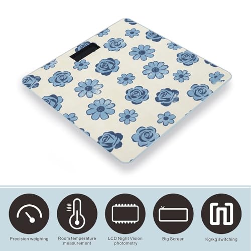 Báscula digital para baño con diseño azul de flores miniatura 3