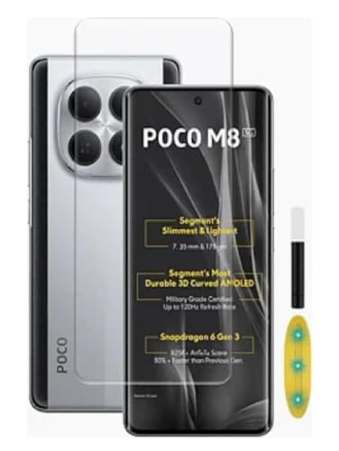 Image of DD SON UV Advanced Tempered Glass Screen Protector Guard Compatible For Poco M8 5G (6.77 Inch, Pack of 1) Full Adhesive UV Curved Case Friendly HD Clarity with easy installation kit for Smartphone