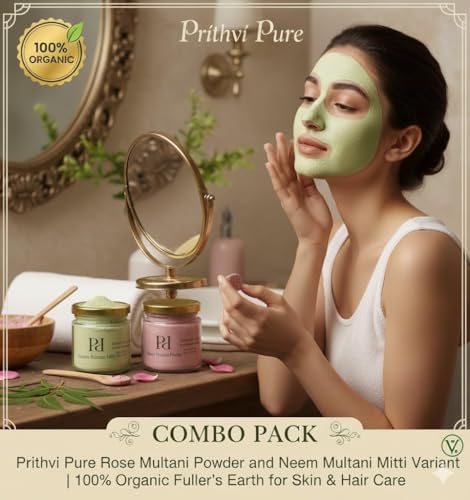 Image of Multani Mitti Combo Set 200g Each - Rose & Neem | 100% Organic Fuller's Earth for Face, Hair & Skin Care | Natural Oil Control, Acne & Tan Removal