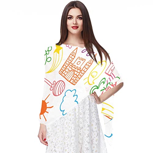 Foulard en mousseline de soie coloré dessiné à la main pour femme