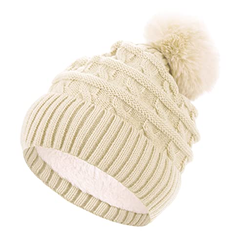 Sibba Bommelmütze für Damen Winter Beanie Hüte Thermo Fleece Gefütterte...