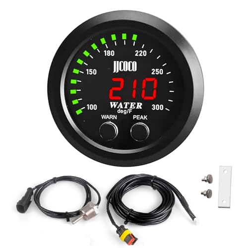 Image of 52mm Water Temperature Gauge with Alarm and 1 /2 NPT Sensor Car Digital Meter Red Display Green Ambient Light Temp 100-300F(-17~187C)