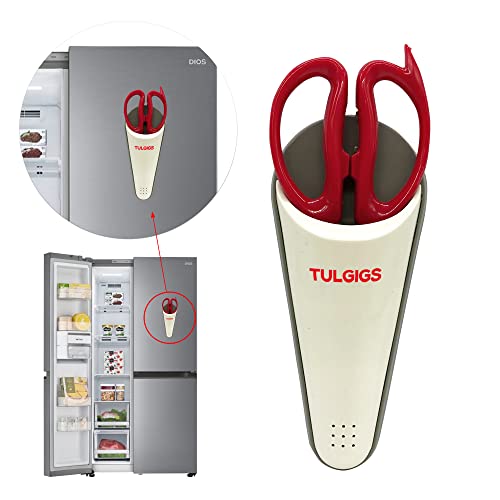 TULGIGS Modern Kitchen Scissors with Magnetic Sheath, Attachable to Refrigerator, Ambidextrous, Stainless Steel Blade and Handle, Silver, 1 Count