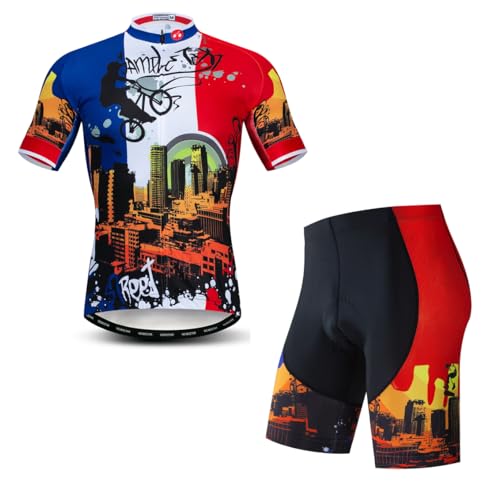 Herren-Fahrradtrikot-Set Fahrradbekleidung Sommer Kurzarm Radbekleidung XL