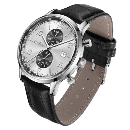 CADISEN Reloj de cuarzo para hombre elegante casual de negocios con pulsera de cuero, 7065 blanco