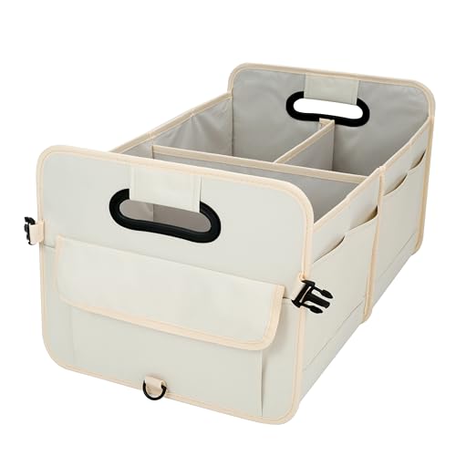 austoces Car Boot Organizer,Collapsible Durable Multi Compartments Car Storage Organiser With Adjustable Straps (Beige) An image of the austoces Car Boot Organizer,Collapsible Durable Multi Compartments Car Storage Organiser With Adjustable Straps (Beige)