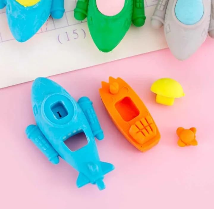 Image of AK Store (Pack of 4) 3D Cute Cartoon Shape Rubber Pencil Erasers, School Stationery for Kids, Boys Girls, Birthday Return Gifts (Aeroplane)