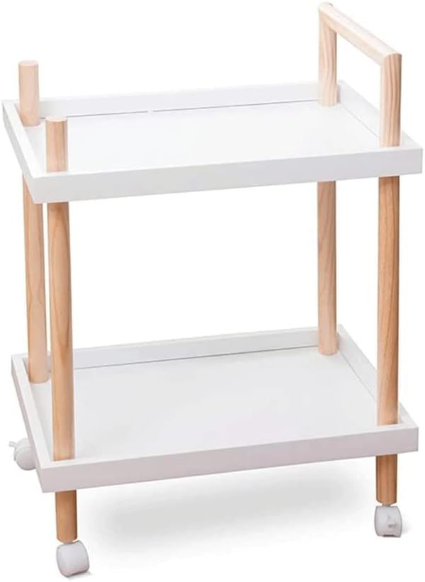 2段 ユーティリティ ローリングカート 収納 サイドエンドテーブル ハンドルとホイール付き 簡単組み立て オフィス ホーム キッチン
