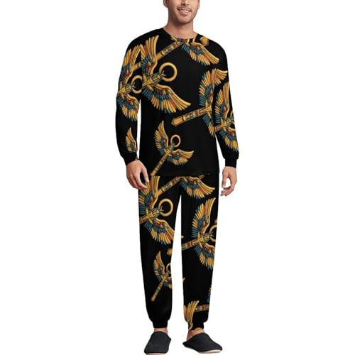 Egyptian Ankh Pajama Set Long Sleeve Lounge Sets Sleepwear 2 Pjs Nightwear for Men Women