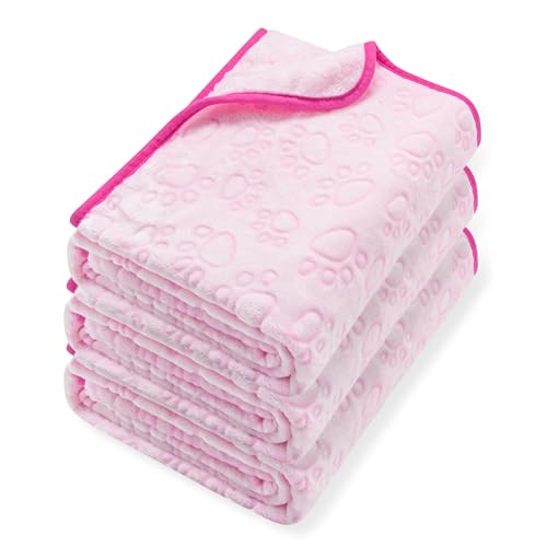 Stuffed 3pcs Premium Soft Dog Blankets for Small Dogs, Cat Blanket Calming Washable for Bed Couch Crate Protection Cover, Dog Puppy Kitten Essentials Christmas Dog Gifts, 24 * 16 inches, Pink