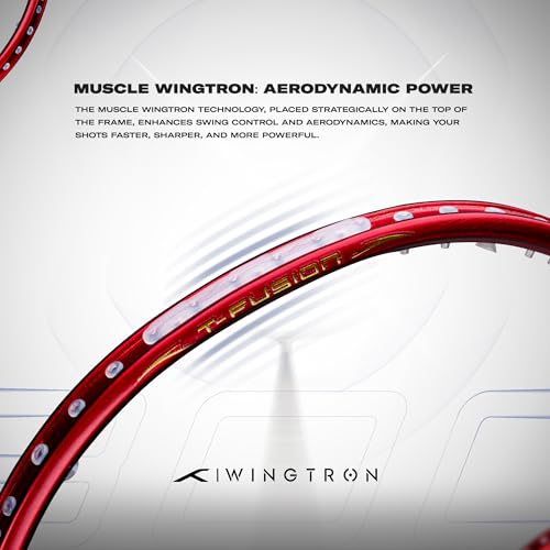 Image of Hundred T-Fusion 300 Unstrung Badminton Racket with Full Cover | 83 Grams | Maximum Tension ≤32 to 34 lbs (Red)