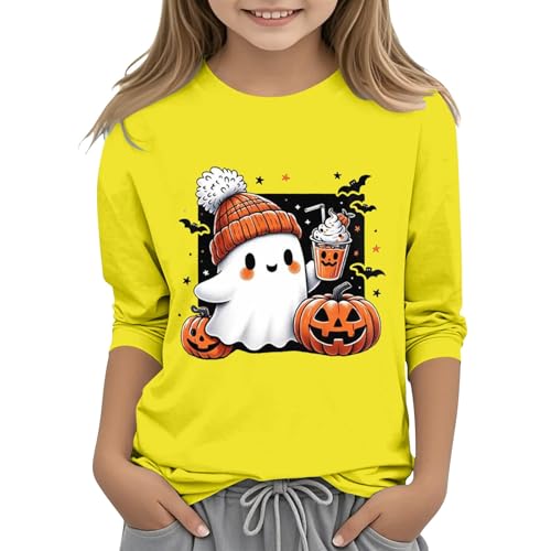 sfdgfhyf Toddler Boy Girl Pumpkin Halloween 2D Printed Round Neck Three Quarter Sleeve Kids Fun Tops