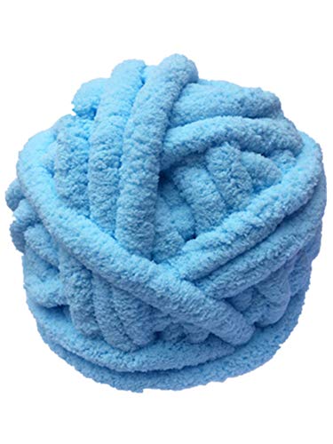 Chunky Chenille Yarn, 100% Polyester, Vegan, Super Chunky Yarn, Jumbo Yarn,Knitting Materials,for Extreme arm Knitting, Chunky Knit Yarn, Luxury Chenille Yarn, Chunky Blanket Yarn (Blue, 250g)