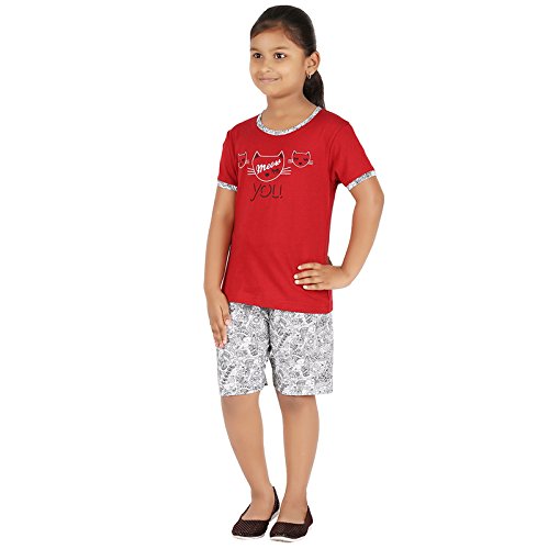 Image of Kid Girl's Red and White Color Top & Shorts Set