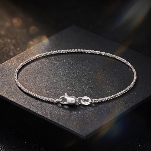 Silver Bracelet for Women, 1mm 925 Sterling Silver Wheat Chain Bracelet Silver Bracelets Dainty Jewelry Gifts for Girlfriend Mother Wife 6.5 Inch — view 5