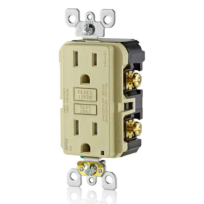Image of Leviton AFCI Outlet, 15 Amp, Self Test, Tamper-Resistant with LED Indicator Light, Protection from Electrical Fires, AFTR1-I, Ivory