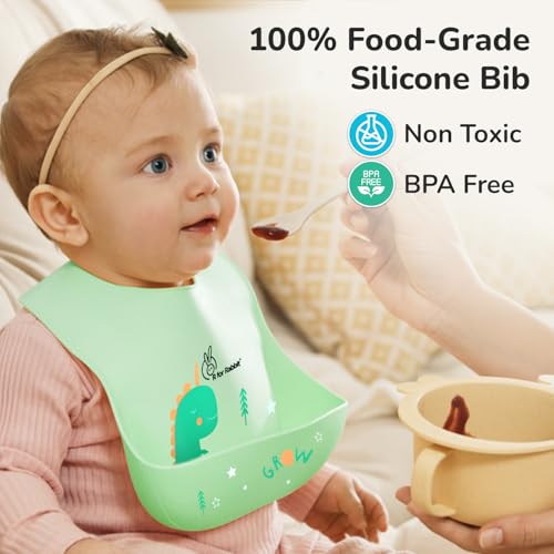 Image of R for Rabbit Safari Silicone Bib for Baby Food Feeding BPA Free, Adjustable Straps Waterproof Built-in Food Pocket Mess Free Ideal for Babies 6 to 36 Months